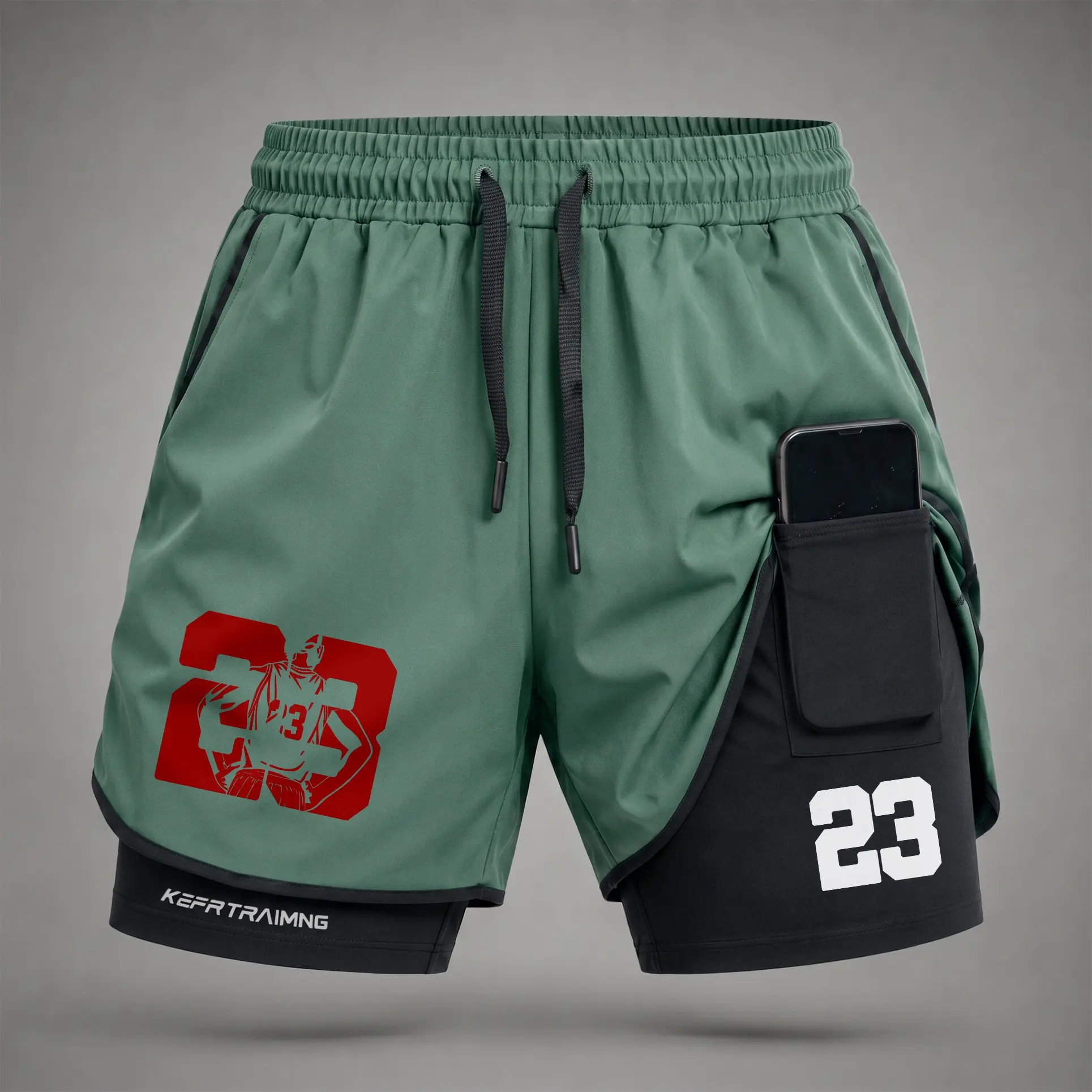 Men's 2-in-1 Shorts, Regular Fit Breathable Athletic Graphic Print Activewear with Compression Liner, Phone Pocket & Back Towel Loop,travel essentials,camping essentials, Running, Training