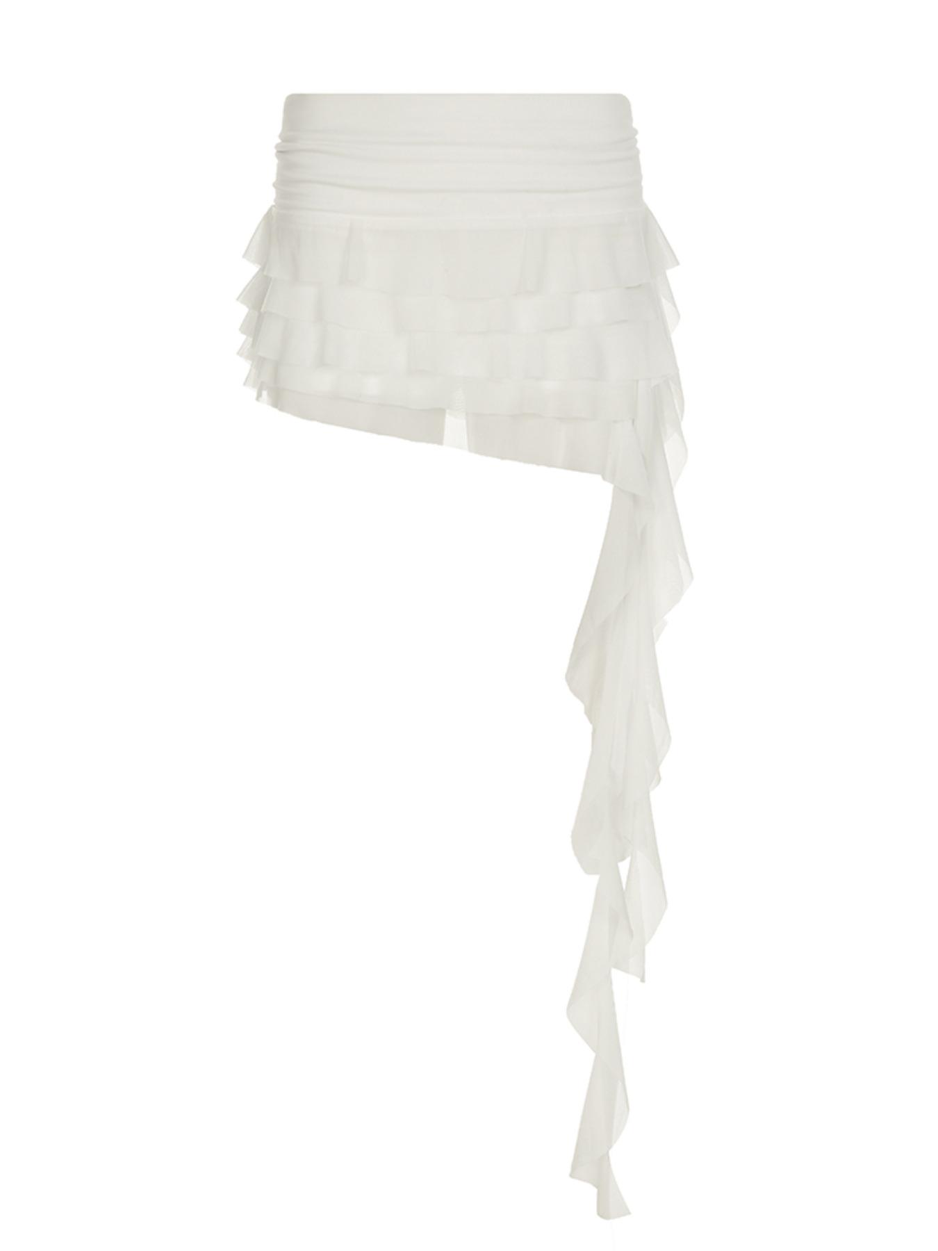 Women's Plain Ruffle Hem Asymmetrical Hem Skirt with Ribbon Design, Street Fashion Low Waist Tiered Layer Mini Skirt for Daily Wear, Ladies Summer Bottoms, Elegant Chic Skirt