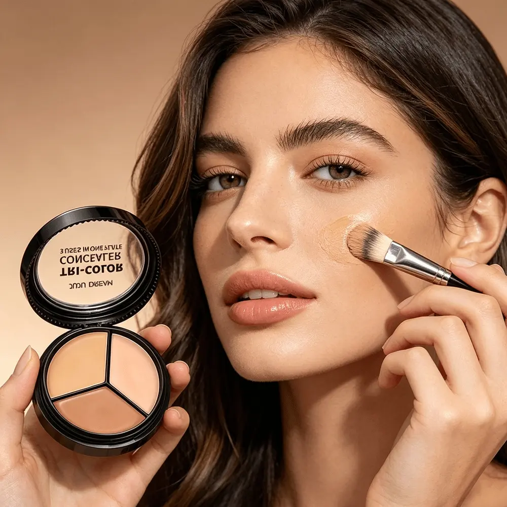 JUJU DREAM Tri-Color Multi-task Concealer Palette, Brightening, High Coverage, Sweat-proof & Waterproof Long-wear Formula, No Caking Or Creasing, Under-eye Highlight & Facial Sculpting Flawless Base Makeup, Under Eye Brightener Concealer
