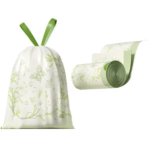 50pcs 4 Gallon Trash Bags Drawstring Tear-Free Separated Plastic Can Liner  Bathroom Office Home Bedroom Small Garbage Basket Bags (Green, 50Counts)