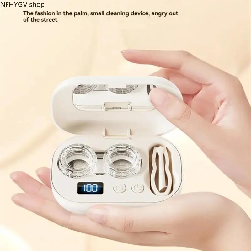 Rechargeable Ultrasonic Contact Lens Cleaner With Dual Cleaning Modes And 360° Deep Clean Technology, Built-In Glasses Vanity Mirror & Lens Storage Compartment, Multi-Purpose Home Organizer For Soft Hard Contact Lenses And Eyeglasses