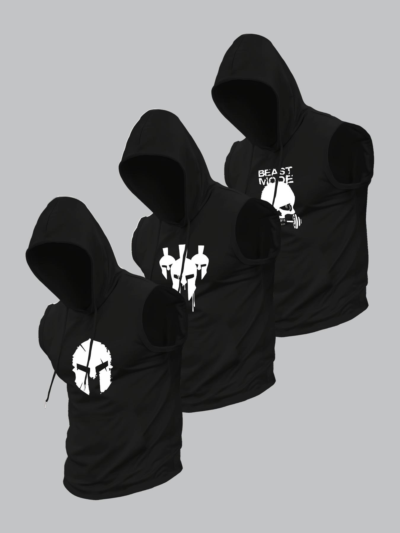 Men's Skull Print Graphic Hooded Tank Top, Regular Fit Casual Sleeveless Top for Summer, Men's Top for Daily Wear, Sweatshirt