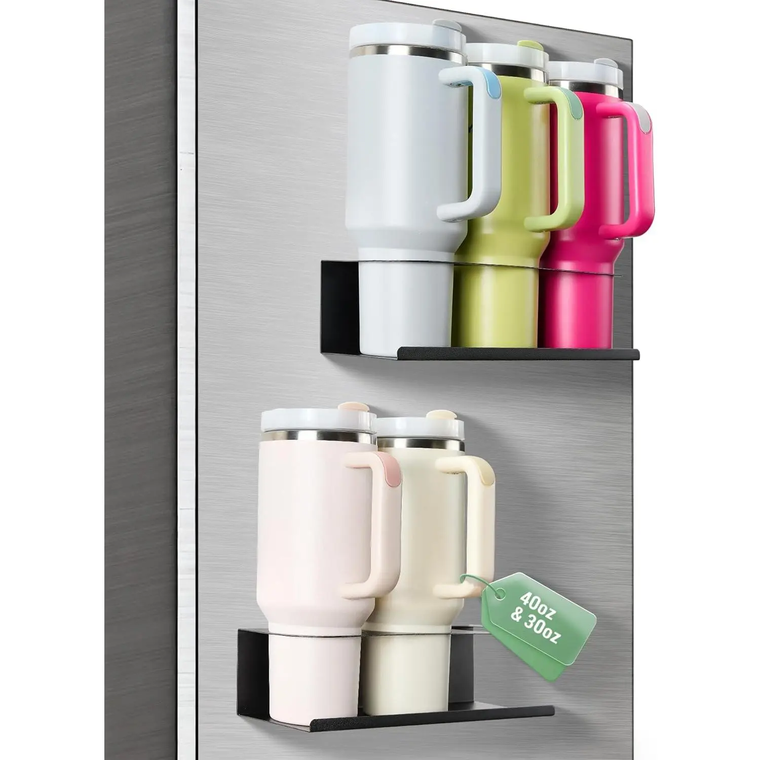 2-piece magnetic Stanley cup holder, suitable for refrigerators, water bottle organizer, comes with double-sided tape to secure Stanley cup accessories to kitchen cabinet walls