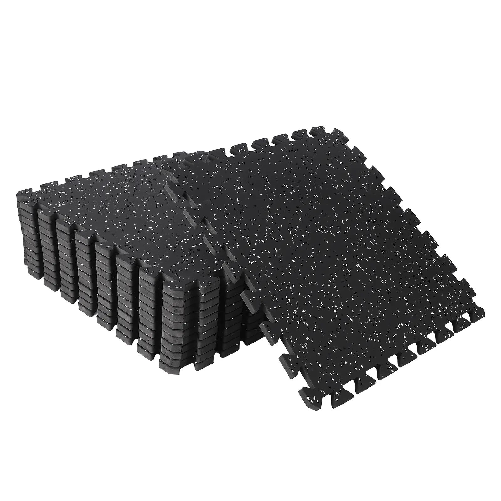 Shock Absorbent Interlocked Exercise Equipment Mat - 0.56" Thick Rubber & EVA Foam - Non-Slip, Waterproof, Soundproof Flooring for Home Gym, Garage, Basement - 12 Pcs, 48 Sq Ft, 60x60x1.5cm