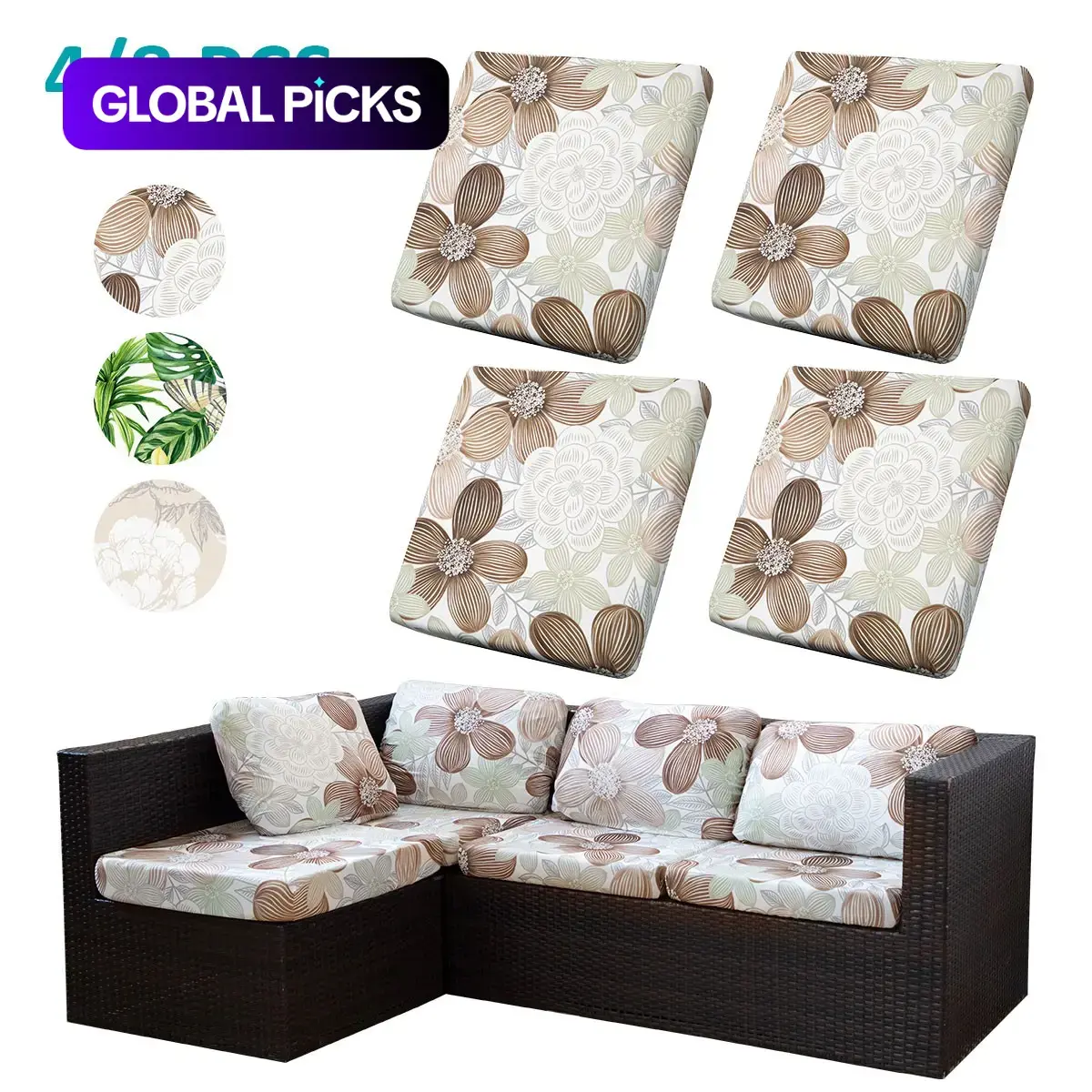 Floral Leaf Elastic Sofa Cushion Cover Set, Removable Washable Slipcovers, Washable Couch Slipcover, Washable Stretch Furniture Protectors for Home Decor and Pets #GLOBAL PICKS