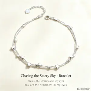 Women Double Layer Stack Bracelet, Plated 925 Silver Dainty Wrist Jewelry With Tiny Five-pointed Star Charms, Minimal Fresh Sweet Accessory, Sentimental Matching Gift For Bestie Daily Campus Casual Spring Summer Outfits,bible,verse bracelet
