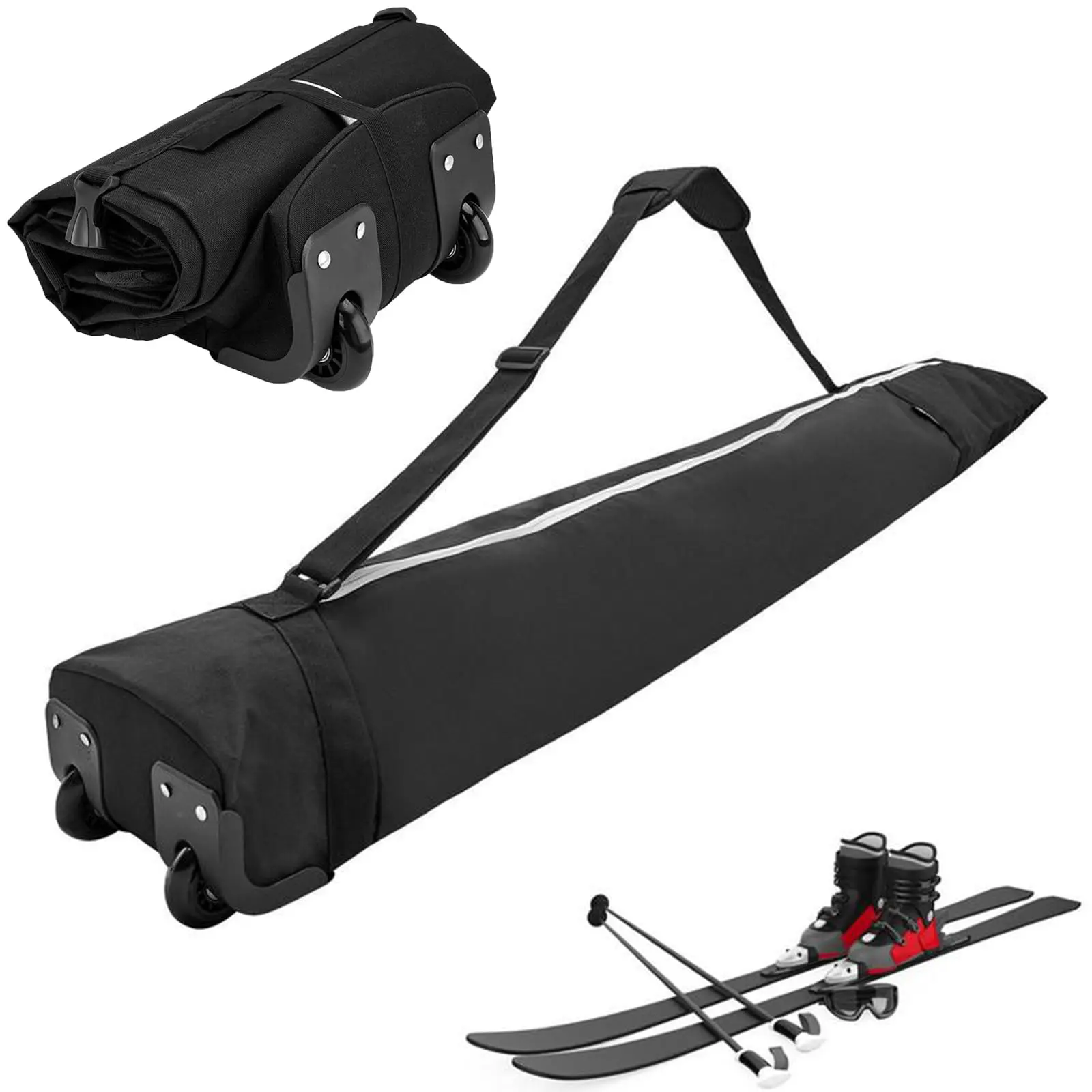 Waterproof Ski Snowboard Bag with Wheels and Shoulder Strap Long Travel Storage Bag for Winter Sports Airport Resort Trips
