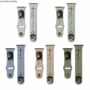 Creator’s Pick Christian Silicone Smart Watch Band Accessories - Jesus Cross Print Replacement Strap, Adjustable Fit for Men, Daily Wear