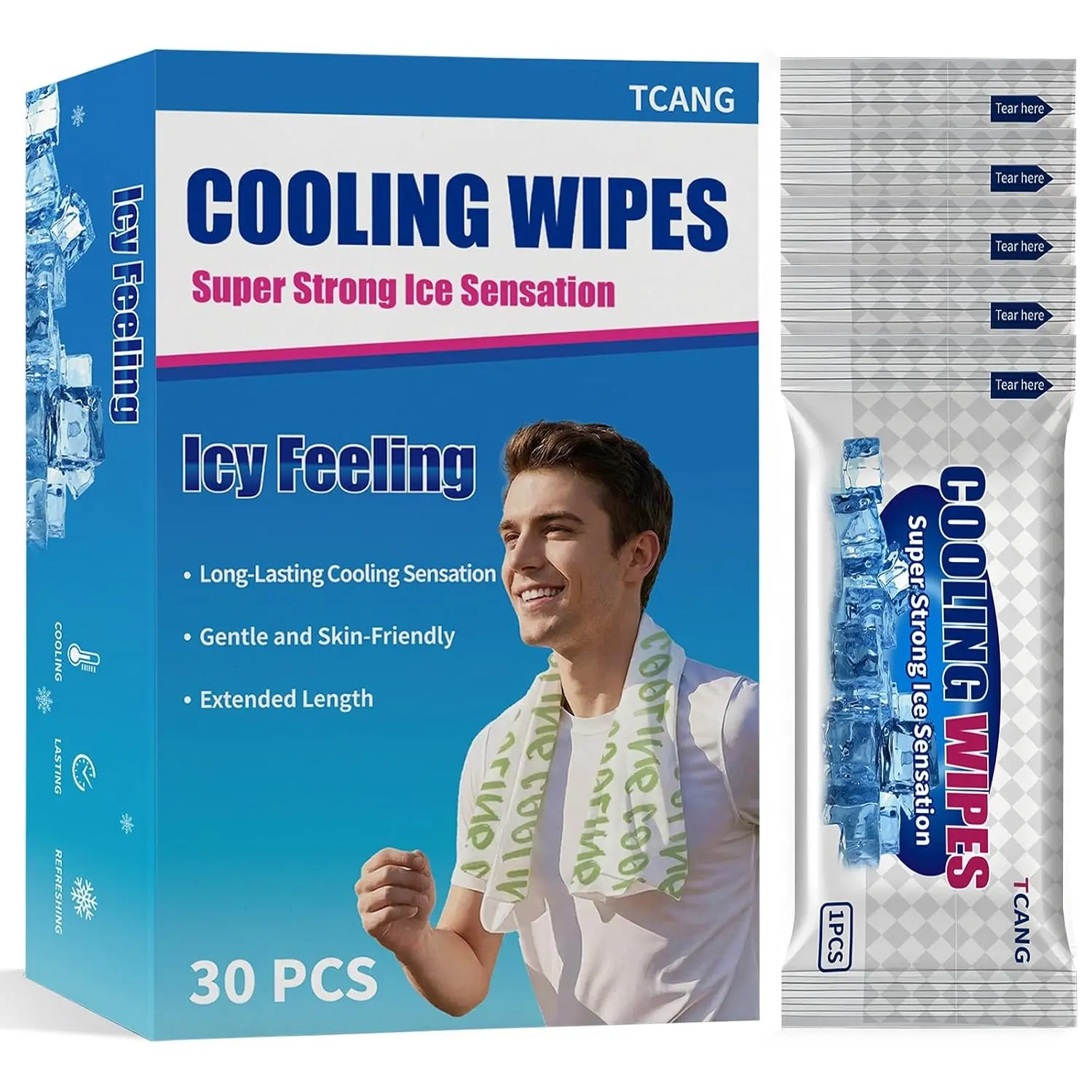 30 Pack Cooling Body Wipes, Alcohol-Free Cooling Towelettes Cooling Towel Alternative for Outdoor Sports, Camping, Hiking, Workout & Hot Weather(Green)Gift