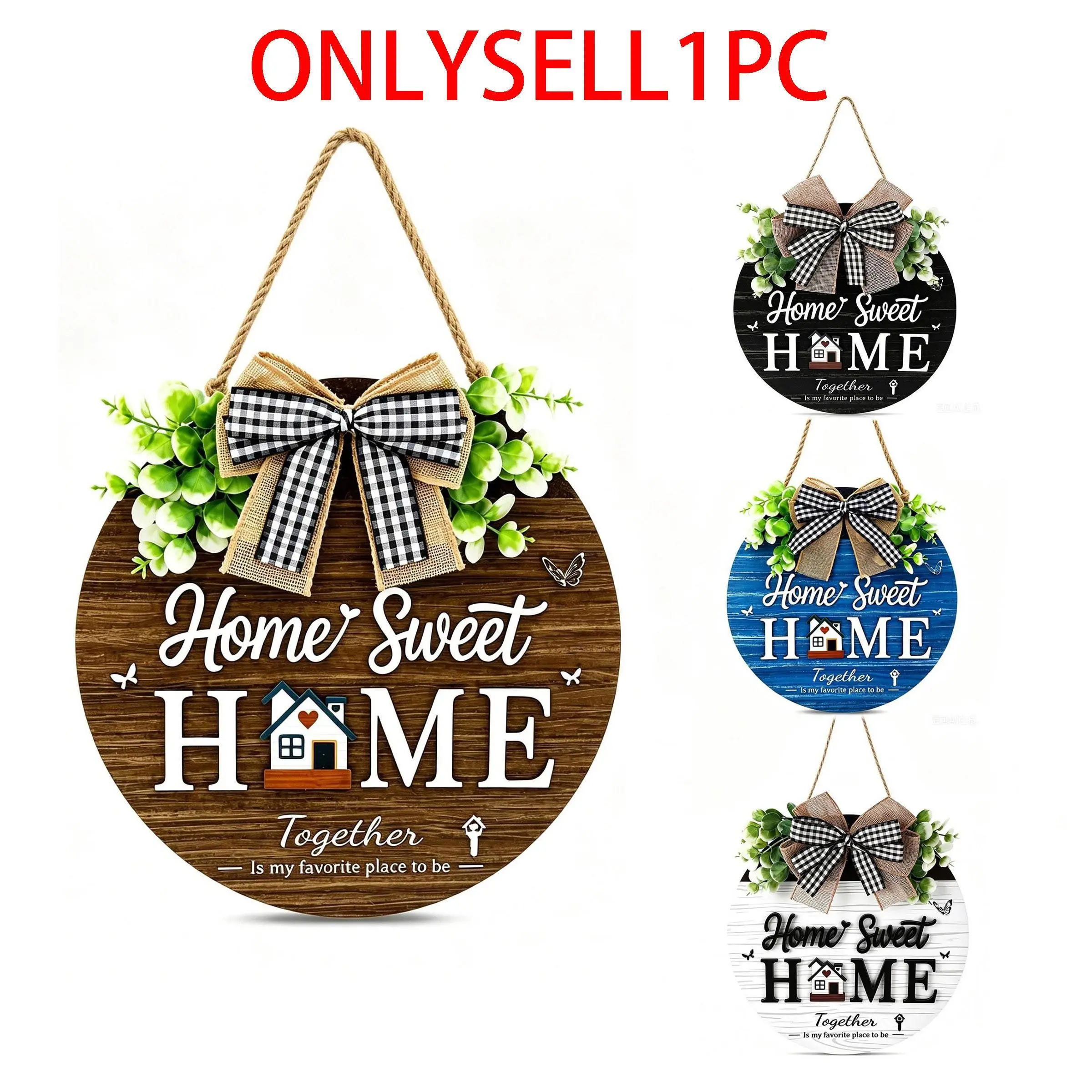 Home Sweet Home Sign, Wooden Welcome Sign for Front Door, 3D Farmhouse Porch Decor, Rustic Hemp Rope Hanging, Outdoor Wall Decoration, All Seasons