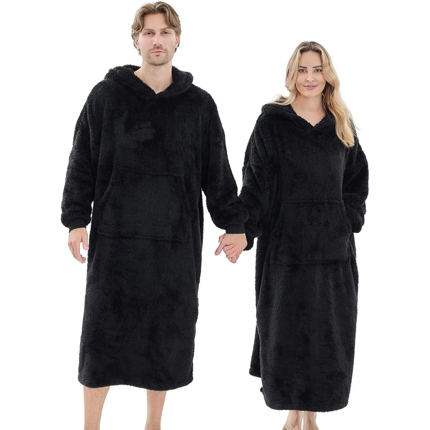 Classic Oversized 1-Piece Wearable Blanket Hoodie for Men - Soft Fleece Home Wear Hooded Sweatshirt with Pockets, Sleeves, Cozy Adult Gift, One-Piece, Oversized Size