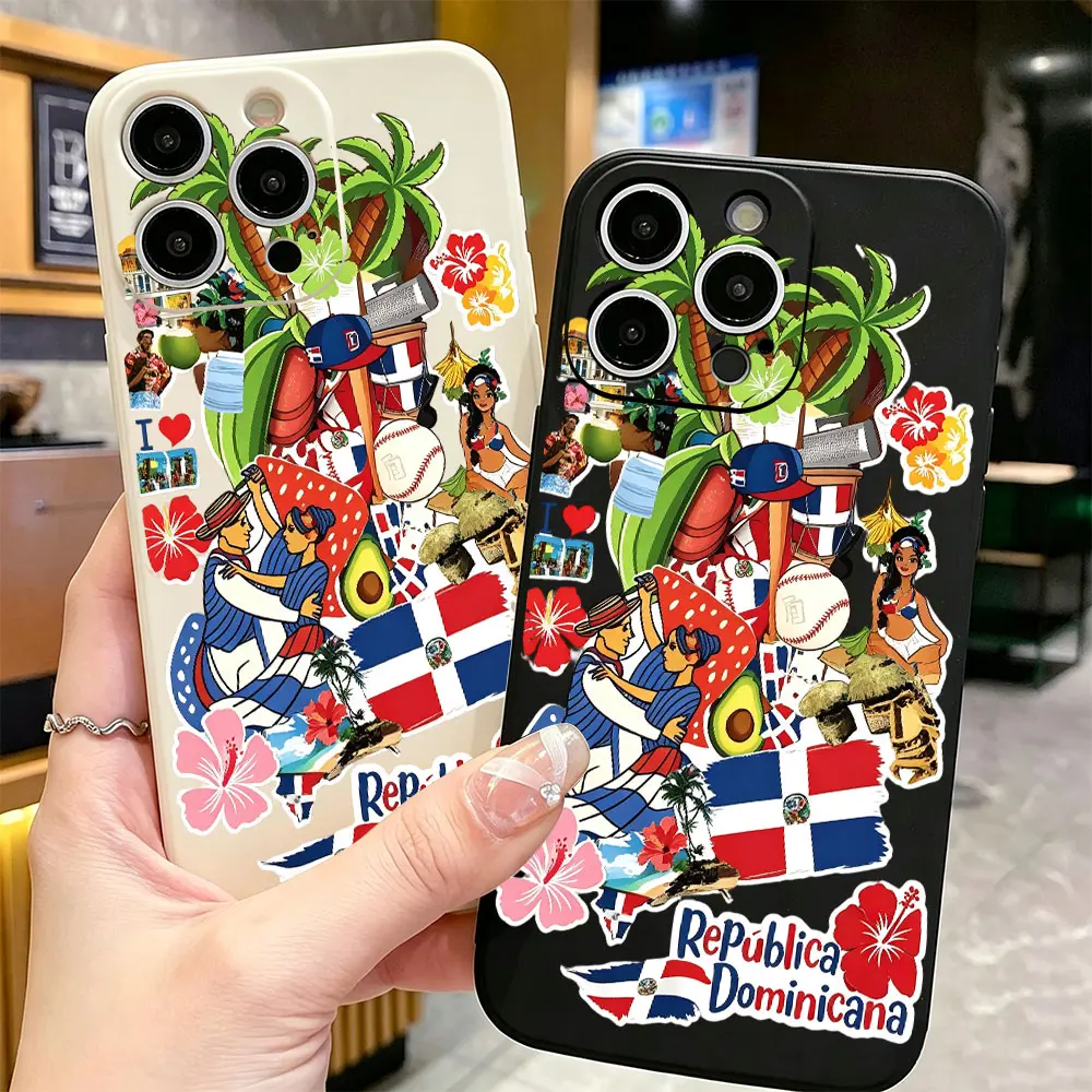 Dominican Republic Tropical Sticker Phone Case，Caribbean Folk Travel Style for iPhone 17 16 15 14 13 12 11 Plus Pro Max, Exotic Souvenir Gift