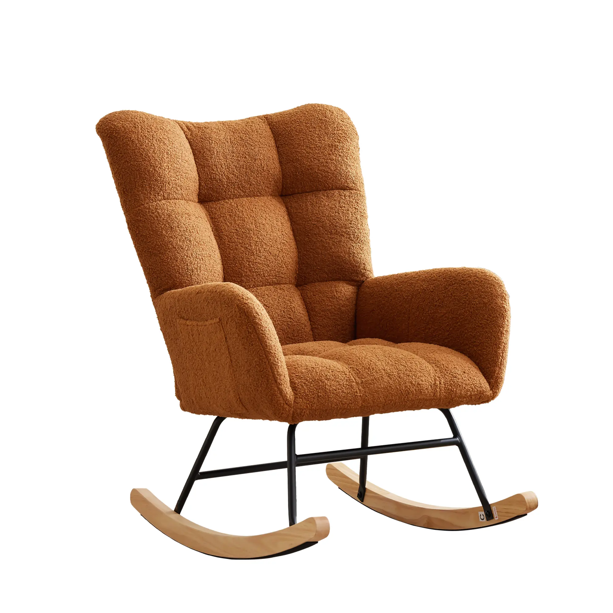 Garvee Modern Teddy Boucle Rocking Chair, Comfy Upholstered High Back Glider Accent Chair with Side Storage Pocket & Ergonomic Armrests, Silent Non-Slip Rubber Wood Base & Sturdy Metal Frame, Cozy Lounge Seating for Living Room Bedroom Reading