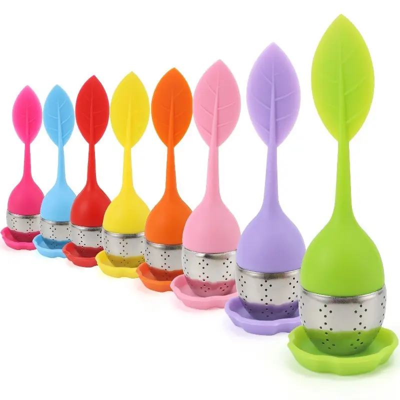 Unique Tea Brewing Tool, Leaf Shape, Silicone + Stainless Steel, Tea Infuser, Filter Ball, Tea Strainer, Tea Making Kit