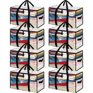 Heavy Duty Moving Bags with Strong Handle, Extra Large Moving Boxes, Storage Tote for Clothes, College Moving Supplies(Clear, 8 Pack)