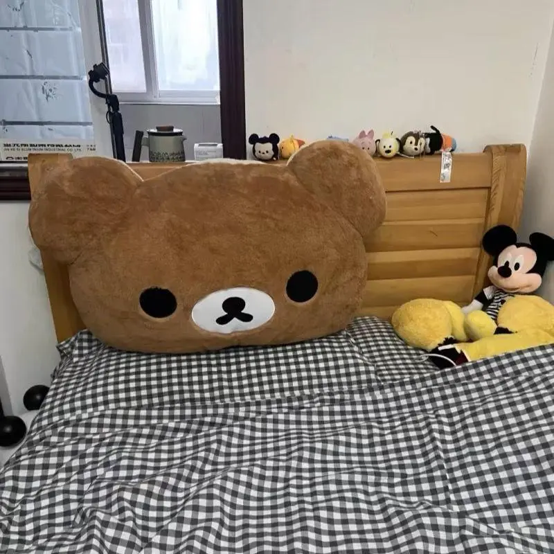 Rilakkuma Cartoon Bear Plush Pillow Form, Soft Back Support Cushion for Bedside, Ideal Gift for Kids and Adults, Polyester Mix, Acrylic-Linen-Polyester Plush, Unisex, Bedroom, Rilakkuma Acrylic-Linen-Polyester Plush