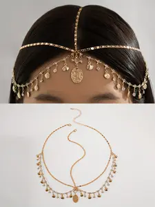 Bohemian Metal Shell Headpiece with Rhinestones and Fringe, Geometric Pendant Hair Accessory for Parties, Wedding, Eid, Gift for Friends