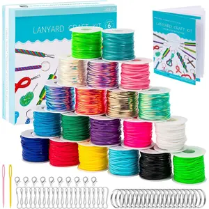 Lanyard String, 20 Rolls Gimp String, Plastic Strings Lacing Cord, Boondoggle Strings Kit 1200  and 52 count  Lanyards Accessories for  Crafts, Bracelet with Instruction Box