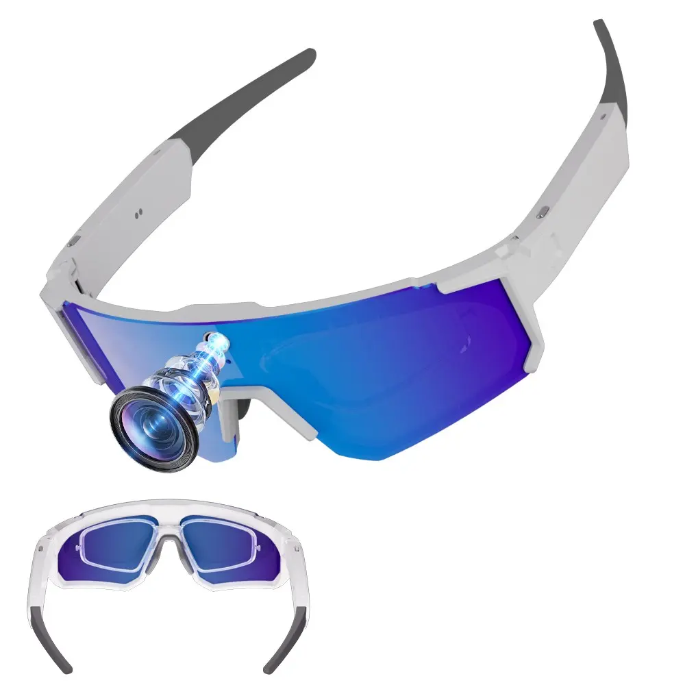 Smart Glasses for Sport with Video Recording,8MP Camera,Hands Free Video Recording,4GB Memory Build-in ,Build-in Myopia Inner Frame,Bluetooth Call ,Music Playback ,AI Translation, 260Mah Battery, IP64 Waterproof, Smart Sports Glasses