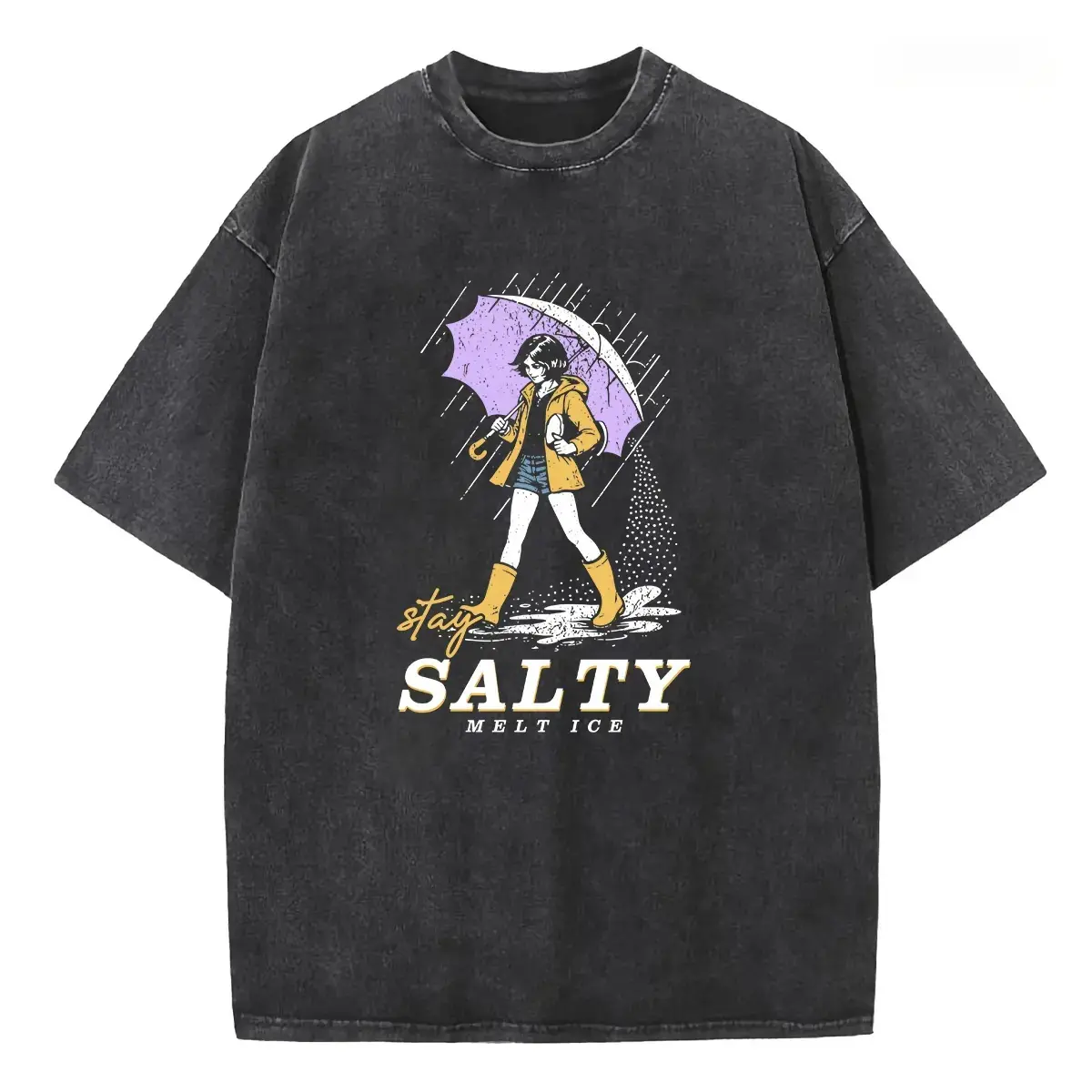 Stay Salty Graphic T-Shirt |   Rain Girl Umbrella Vintage Aesthetic Tee |   Melt Ice Casual Streetwear Shirt |   Cute Weather Graphic Top