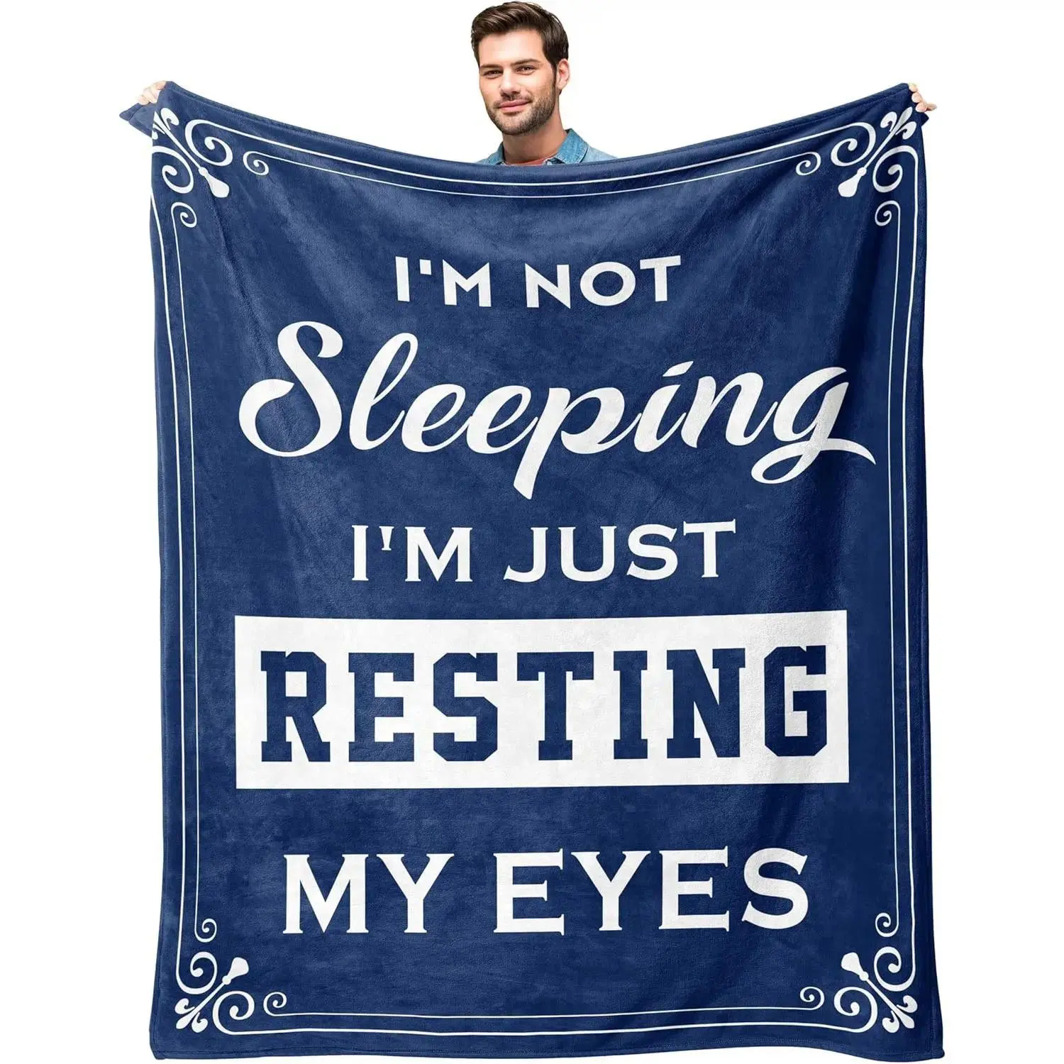 Funny Flannel Blanket Gift for Men, Father's Day Gifts for Dad Grandpa Husband, I'm Not Sleeping I'm Just Resting My Eyes Throw Blanket, Retirement Gift for Grandpa, Funny Dad Gift, Soft Cozy Flannel Couch Blanket, Birthday Gift Ideas for Men