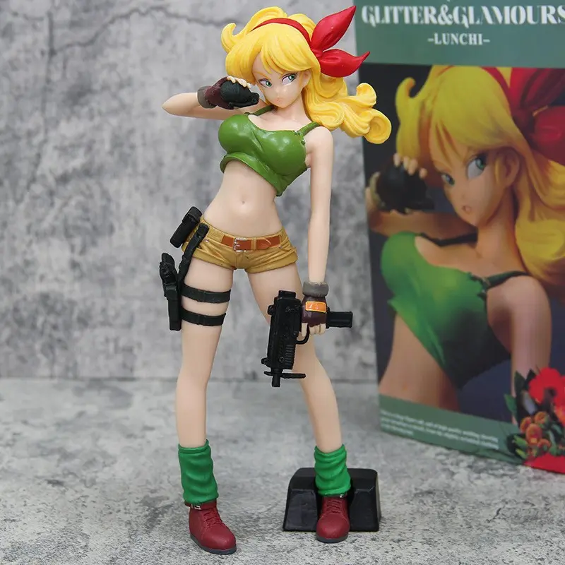 Dragon Ball Glitter & Glamours Series Rangi Figure, Classic Gold Hair Gun Battle Pose, 24cm PVC Anime Collectible, Desktop Decor, Desktop Figurine