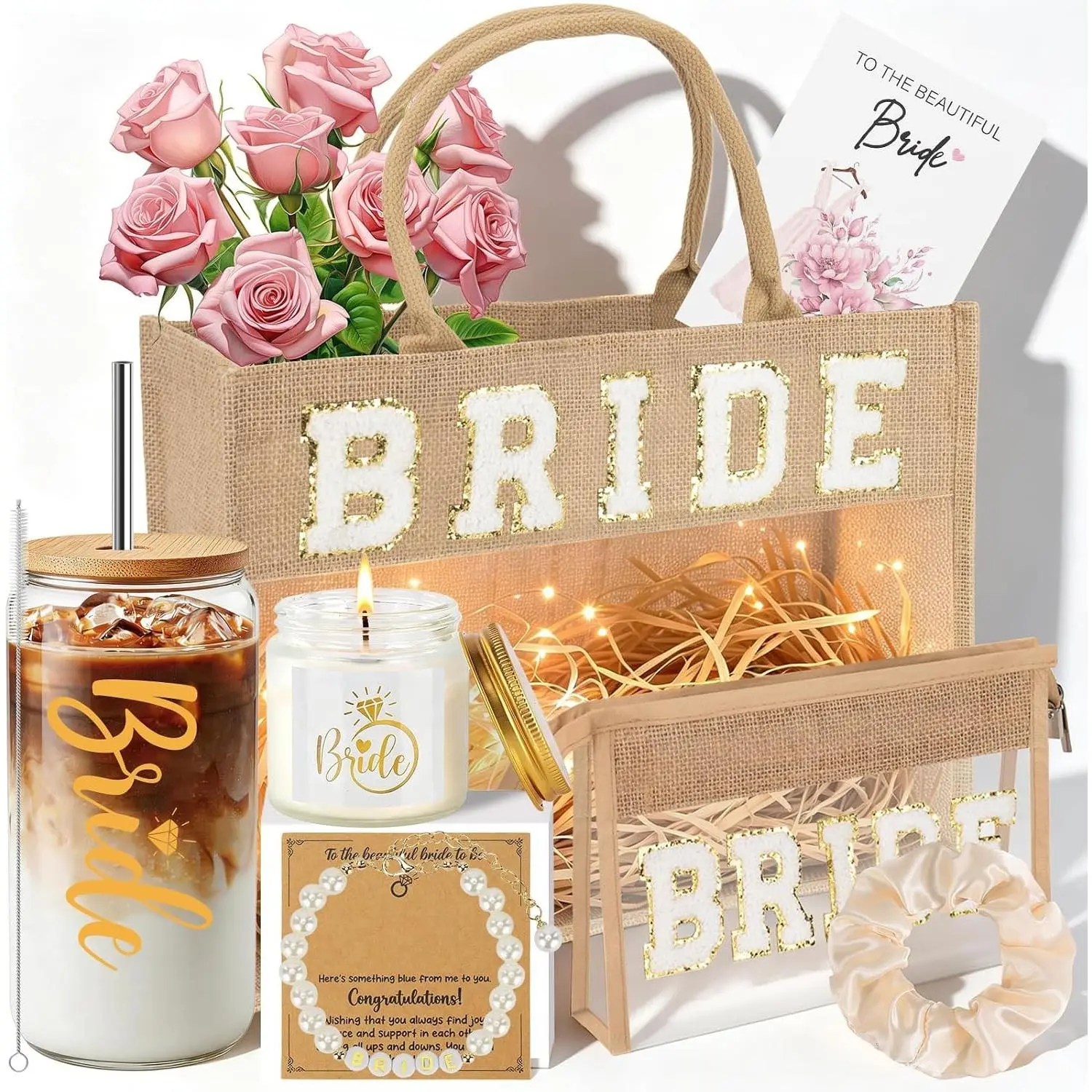 Bridal Shower Bride Gift Basket - Bride To Be Gift Set for Honeymoon, Bridal Gift Ideas for Wedding Bachelorette Engagement