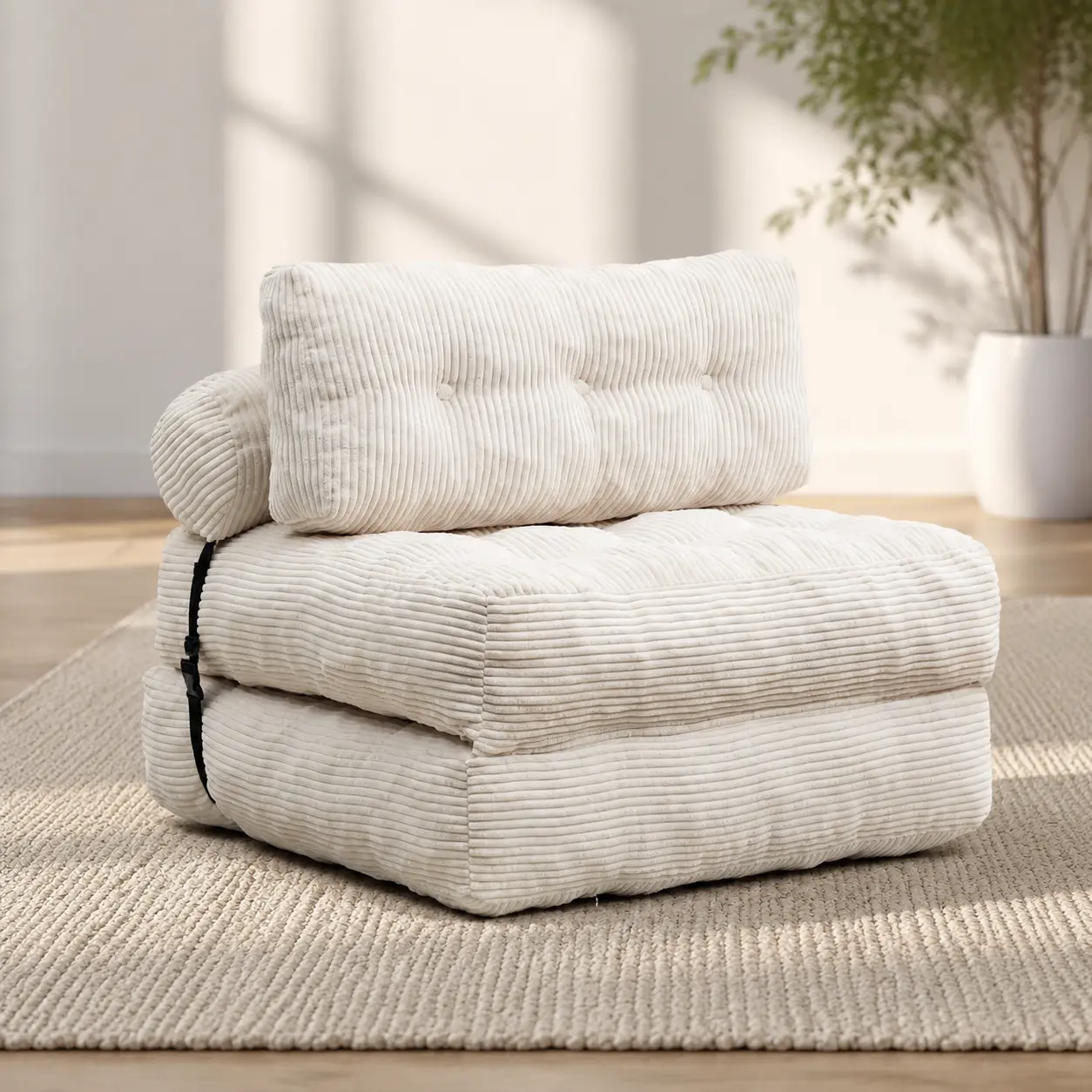 Littleox Convertible Sleeper Chair - Rectangular Seat Indoor Sofa Bed with Pillow, Folding Sofa Floor Mattress Futon, Easy Fold-Out Back Support for Living Room, Bedroom, Convertible Chair, Single Person