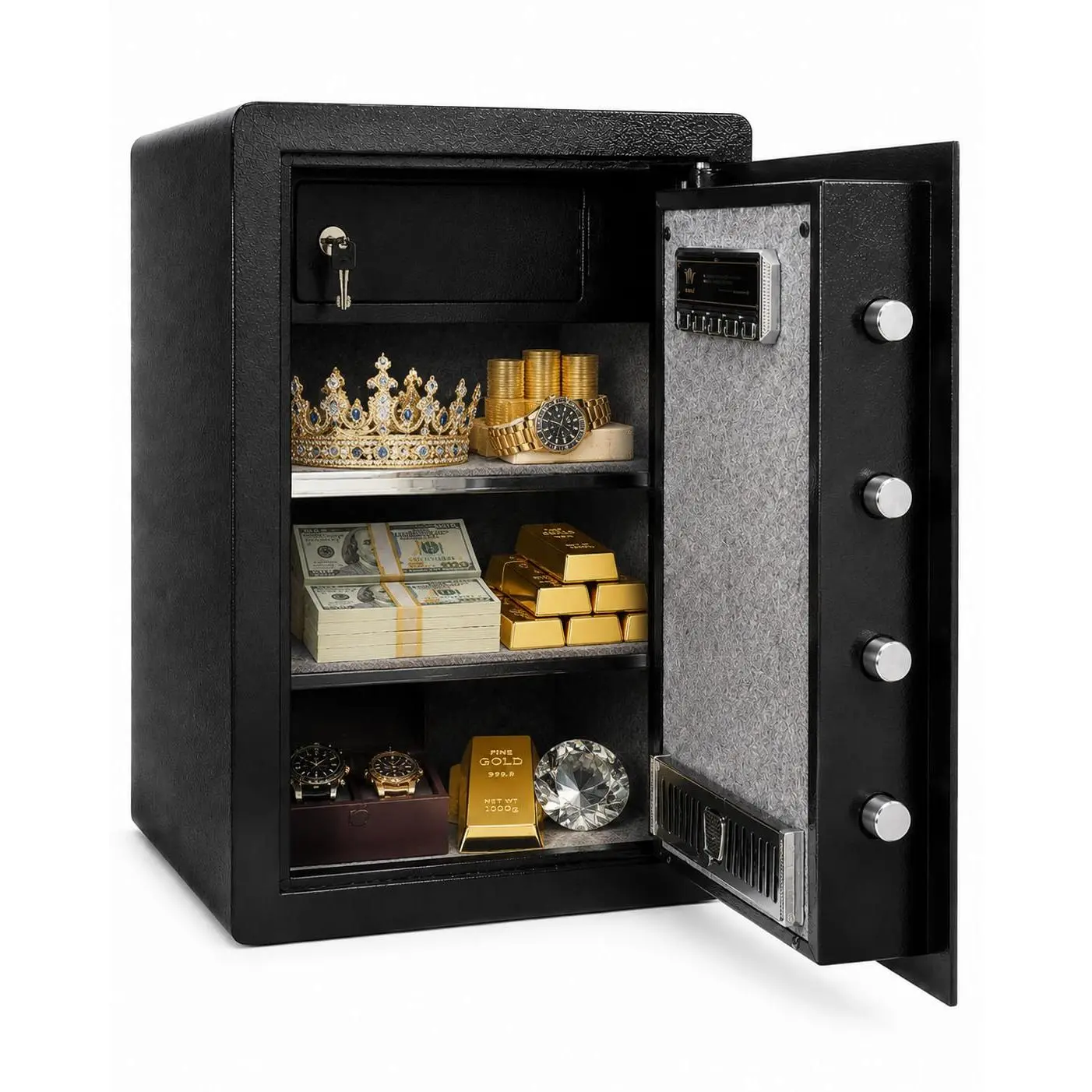 2.2 Cu Ft Home Security Safe – Heavy Duty Steel, Password + Key Dual Lock, Anti-Theft Lock Box for Cash Jewelry Documents Passport, Perfect for Bedroom Closet Office