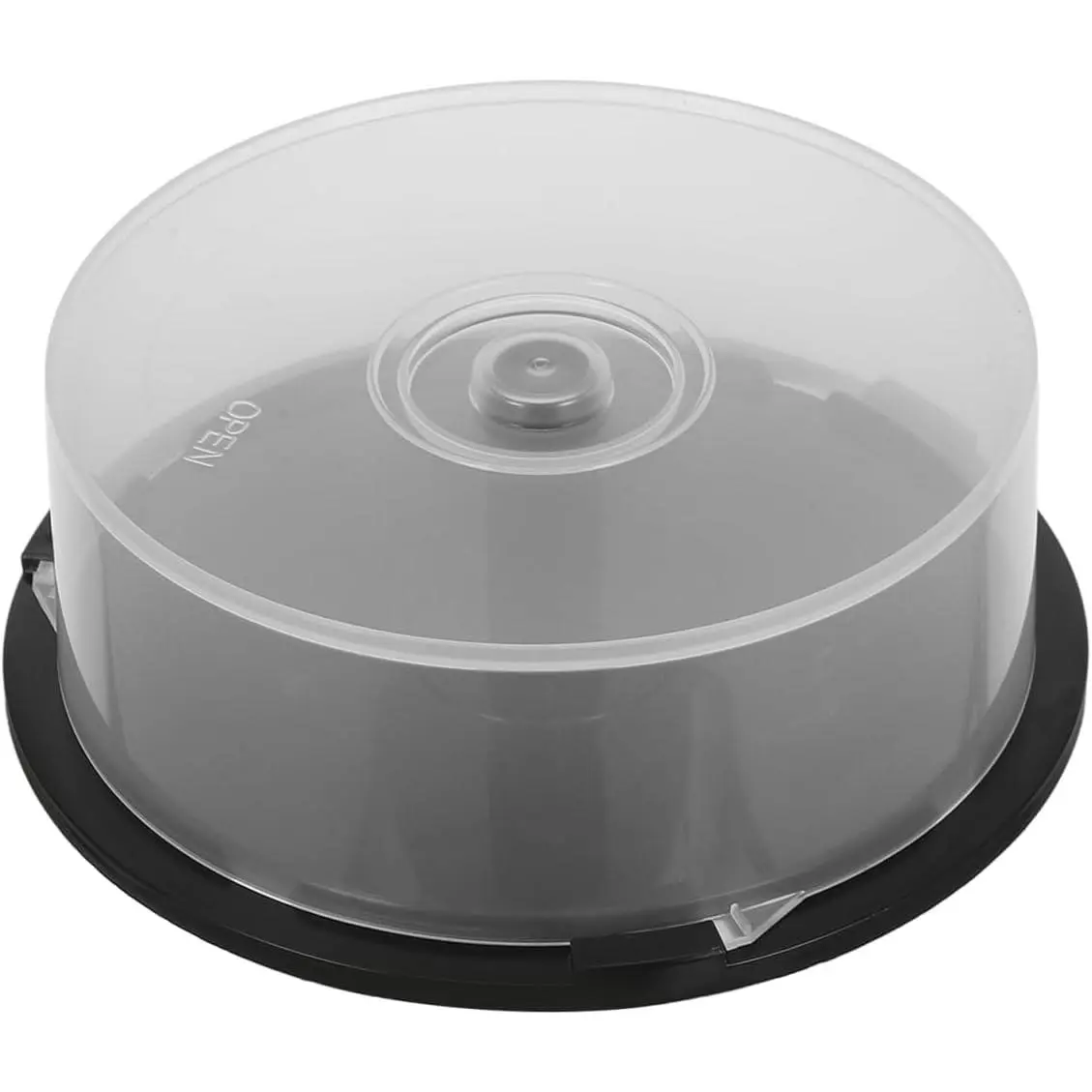 CD/DVD Cake Box Spindle, 25 Disc Storage Container With Clear Lid and Black Base, Empty CD DVD Holder for Disc Organization,  Office Storage