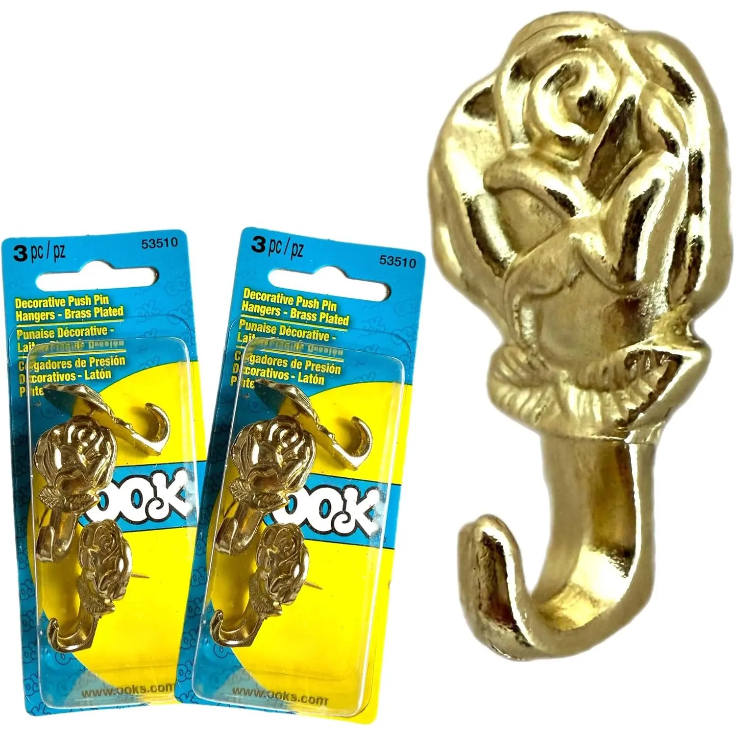 6 Rose Pin Hooks Picture  Nails Push Pin Thumb Tack Hangers  School Office Wall  Corkboard Drywall  Decorative Brass Plated  Color No Tool Needed