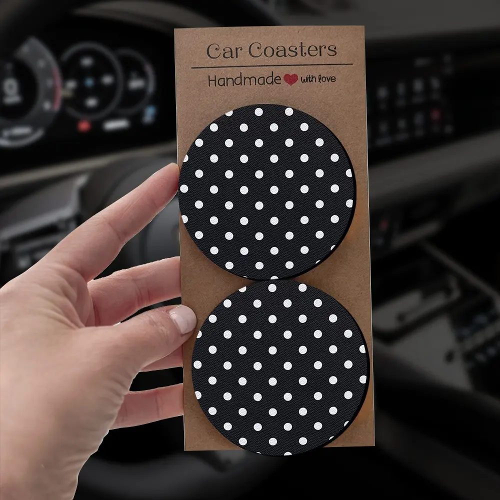 2/4 Pcs Polka Dot Car Coasters Set, Car Accessories Interior, Unisex, Ideal for Vehicles and Home Desks, Perfect Gift for Easter, Christmas, Birthdays, Parties