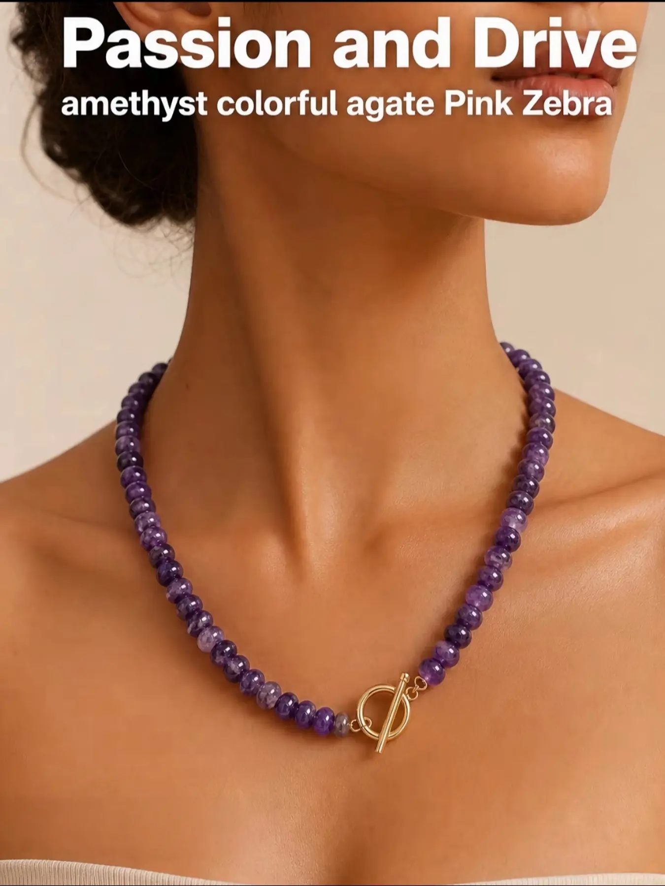Unique Rainbow Crystal Bead Necklace, Trendy Amethyst Zebra Stone Pendant, Vibrant Summer Fashion Accessory, Dopamine Boosting Jewelry