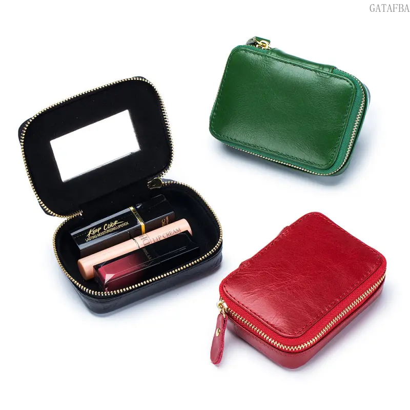 Women's Genuine Leather Mini Pouch - Reusable Portable Zipper Makeup Pouch for Purse, Makeup Organizer Travel, Cosmetic Travel Bag (Coins, Jewelry Storage)