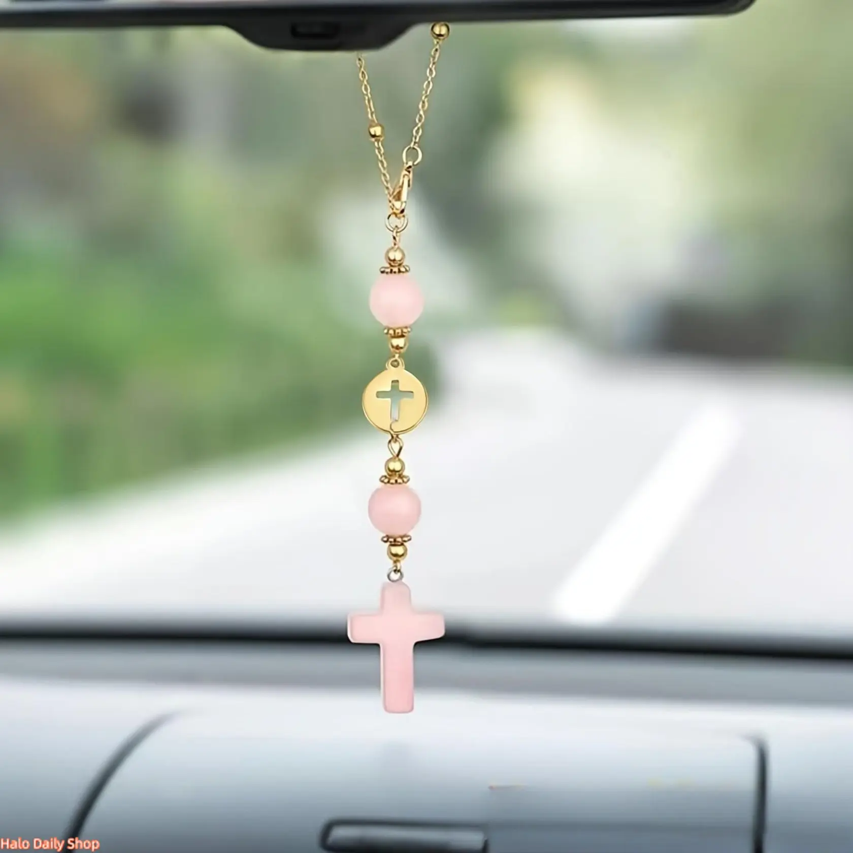 Cross Crystal Hanging Car Charm - Boho Handmade Sun Catcher, Cute Tiger Eye Healing Stones Rear View Mirror Decor, Women’s Protection Accessory, Cars Accessory, Cars Accessories, Accessories For Car