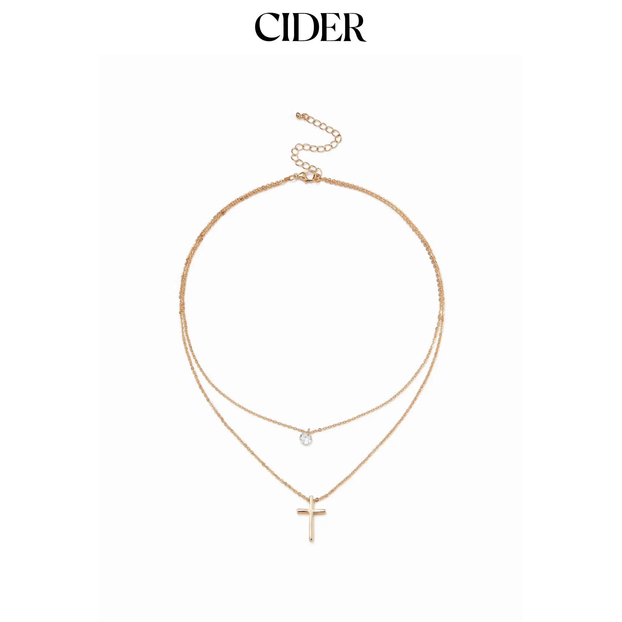 Cider RHINESTONE & CROSS LAYERED NECKLACE