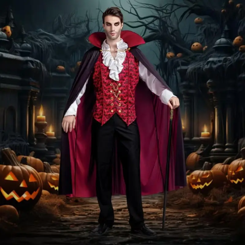 Men's Vampire Costume Set with Cape, High-End Halloween, Stylish Gothic Dress-Up, Perfect for Parties and Events