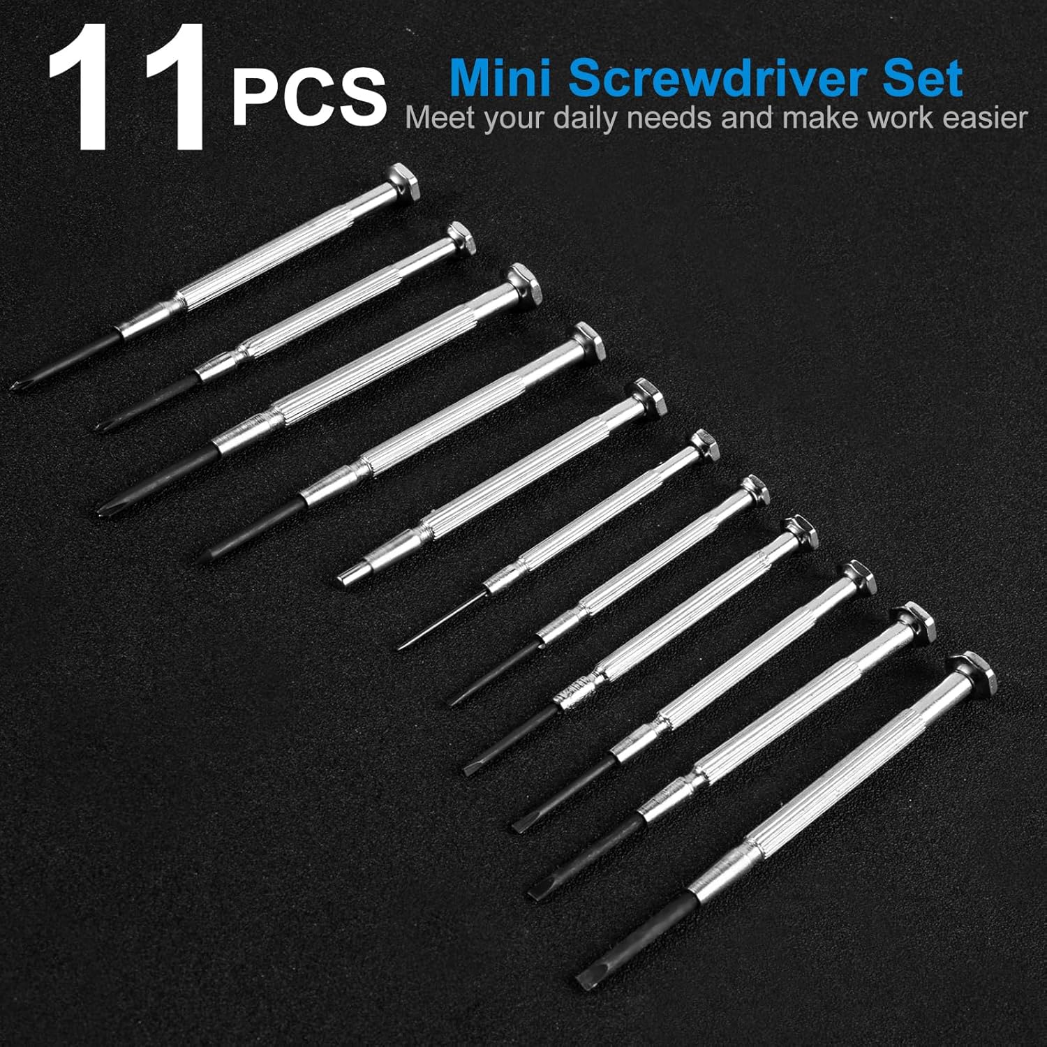 11 count Small Precision  Set,   Set, Mini Screw Driver Kit with Slotted and Phillips Heads, Ideal for Watch, Eyeglasses, Toys, Electronics, Computer Repair