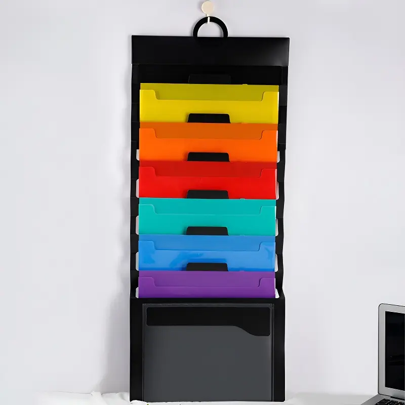 Portable Wall-Mounted Paper File Organizer with 6 Pockets, Multi Compartment Organizer, Foldable and Waterproof PP Materials, Ideal for Office Accessory, Home, Classroom Storage
