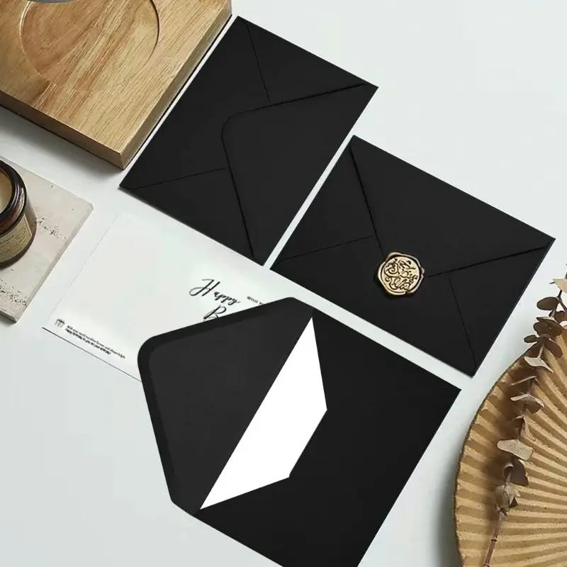 Size envelope (for invitations), with V-shaped flap, suitable for graduation ceremonies, invitations, christenings, weddings and reply cards (black)