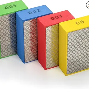 4 Pack Diamond Hand Polishing Pads, 60/100/200/400 Grit Wet & Dry Sanding Blocks Sandpaper Sponge Tile Polishing Tools for Tiling Granite Marble