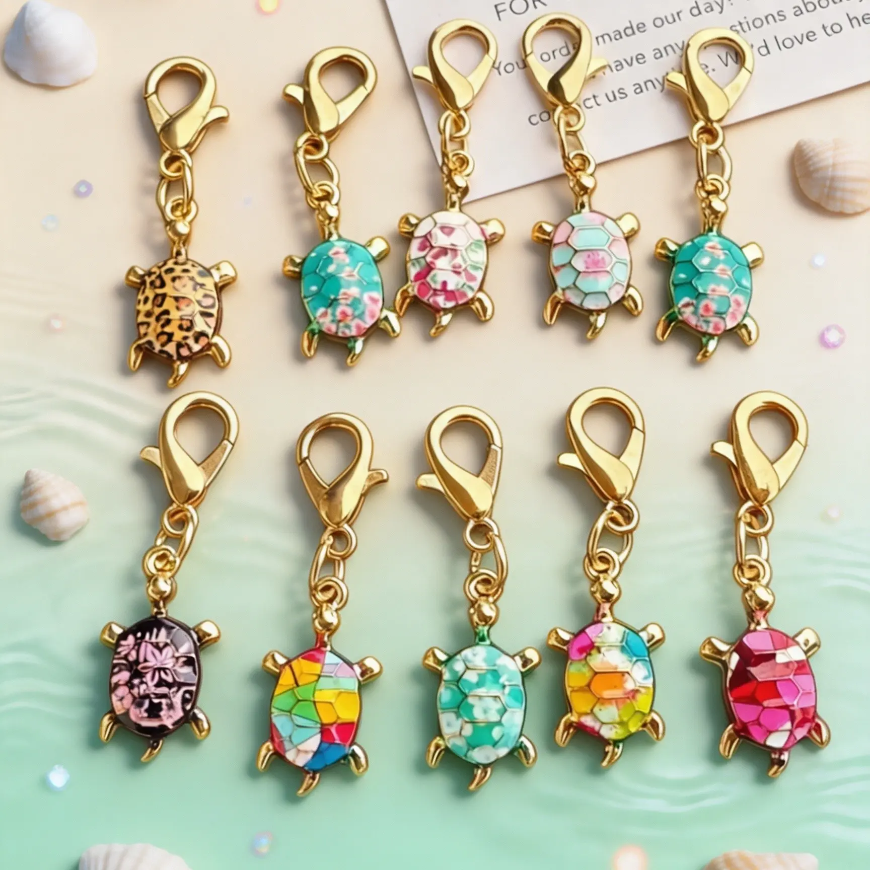 10 Pcs Turtle Keychains Set, Cute and Fashionable, Various Styles, Perfect for Backpacks, Wallets, Handbags, Casual Shoes, Multiple Colors Available, Fashionable Alloy Keychain