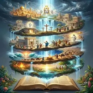 5D DIY Diamond Painting Kit Bible Story Floating Island Religious Scene Open Holy Book Art Pattern, Full Round & Square Drill Rhinestone Mosaic Cross Stitch Craft Kit, Handmade Ornament Wall Art Home Decor Gift for Living Room Bedroom