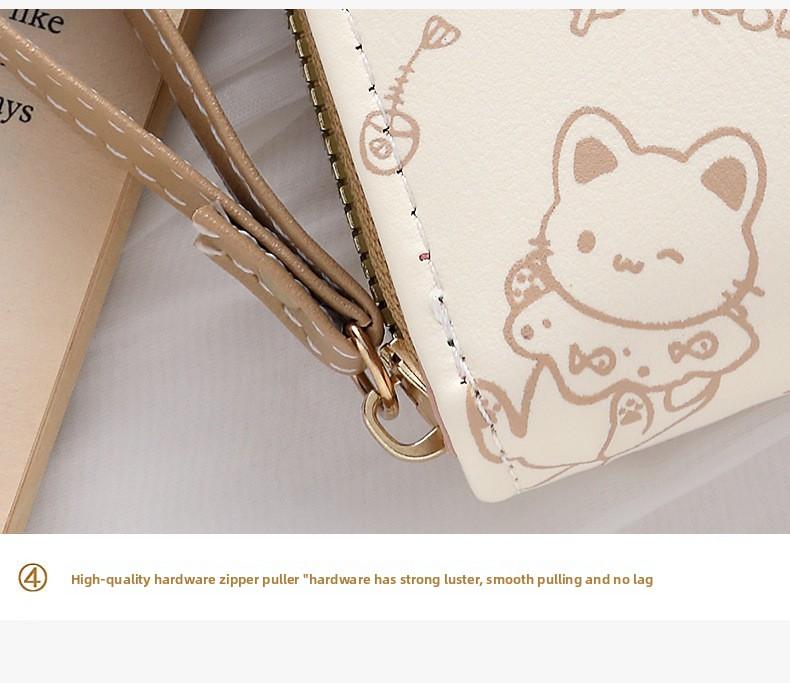 1pc Cute Cat Cartoon Coin Purse Girls Short Wallet PU Leather Large Capacity Lightweight ID Card Holder Mini Wallet Fashion