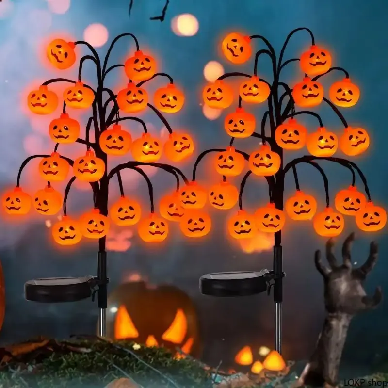 Solar Pumpkin Stake Lights, 20‑Head Halloween Garden Decor Lights, 8 Lighting Modes Auto On‑Off Solar Powered Lamps for Yard Lawn Path Backyard Party