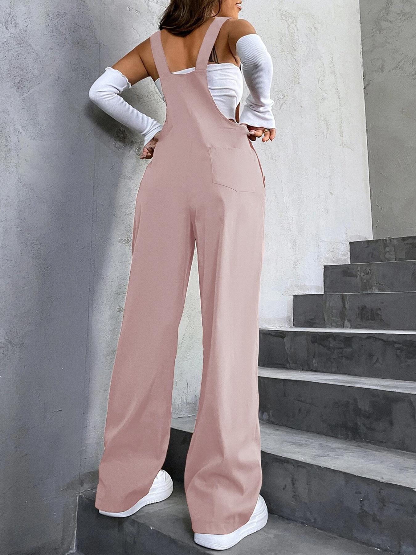 Women's Plain Pocket Overalls, Casual Comfy Overalls for Daily Wear, Ladies Clothes for All Seasons, Womenswear