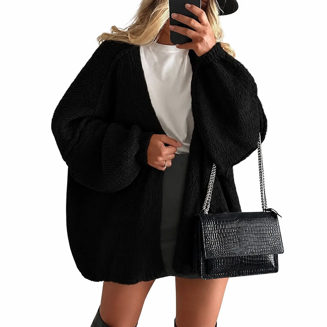 Women's Soft Loose-Fit Knit Cardigan, Open-Front Long Sleeve Sweater for Office and Everyday Style, Jeans, Leggings, Skirts, Fabric, Blouse, Garment