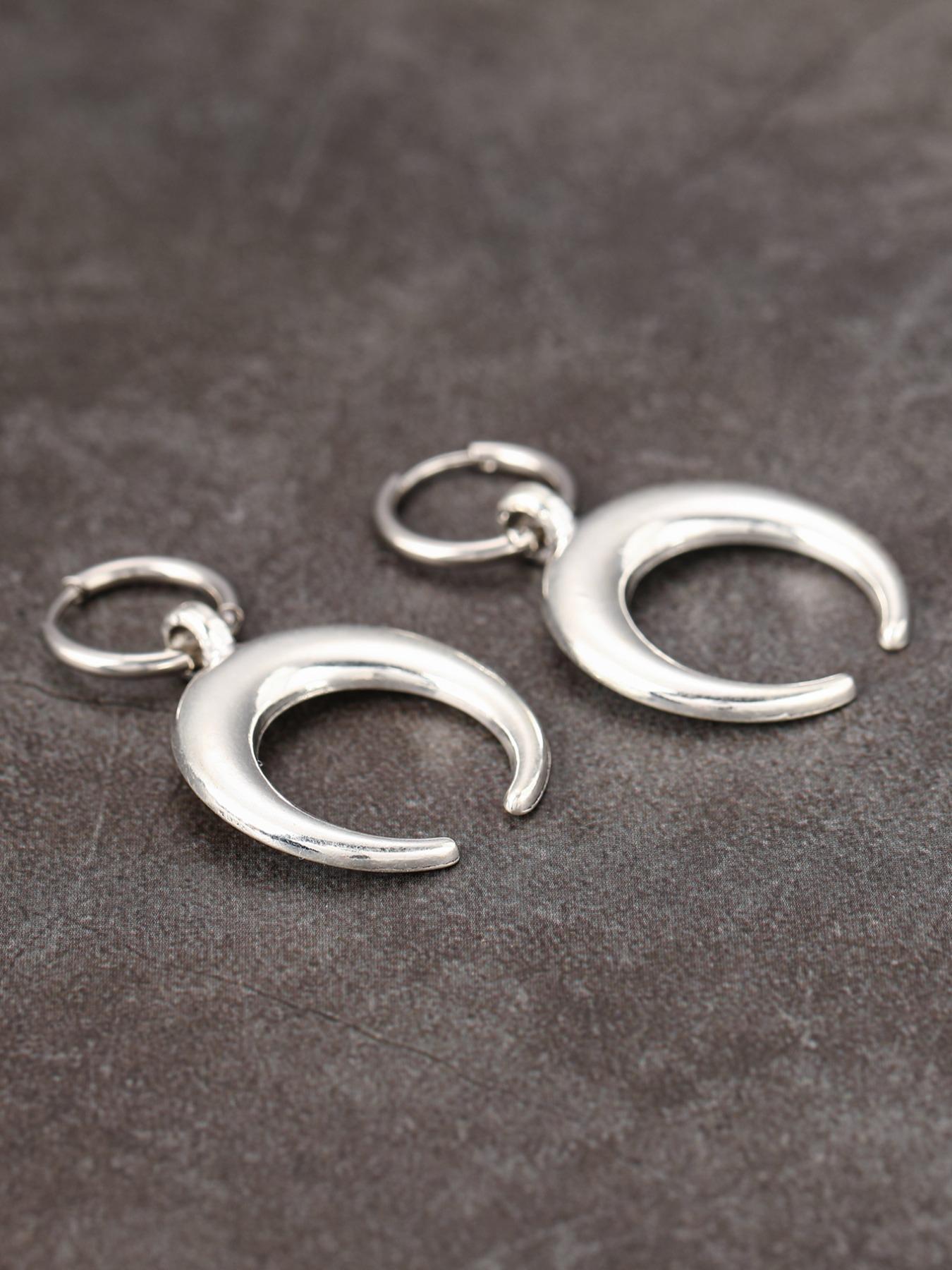 Moon Shaped Dangle Earrings, Punk Exaggerated Silver Horn Earrings, Fashion Ear Jewelry for Party, Daily Clothing Decor, Trendy All-match & Exquisite Jewelry for Gift