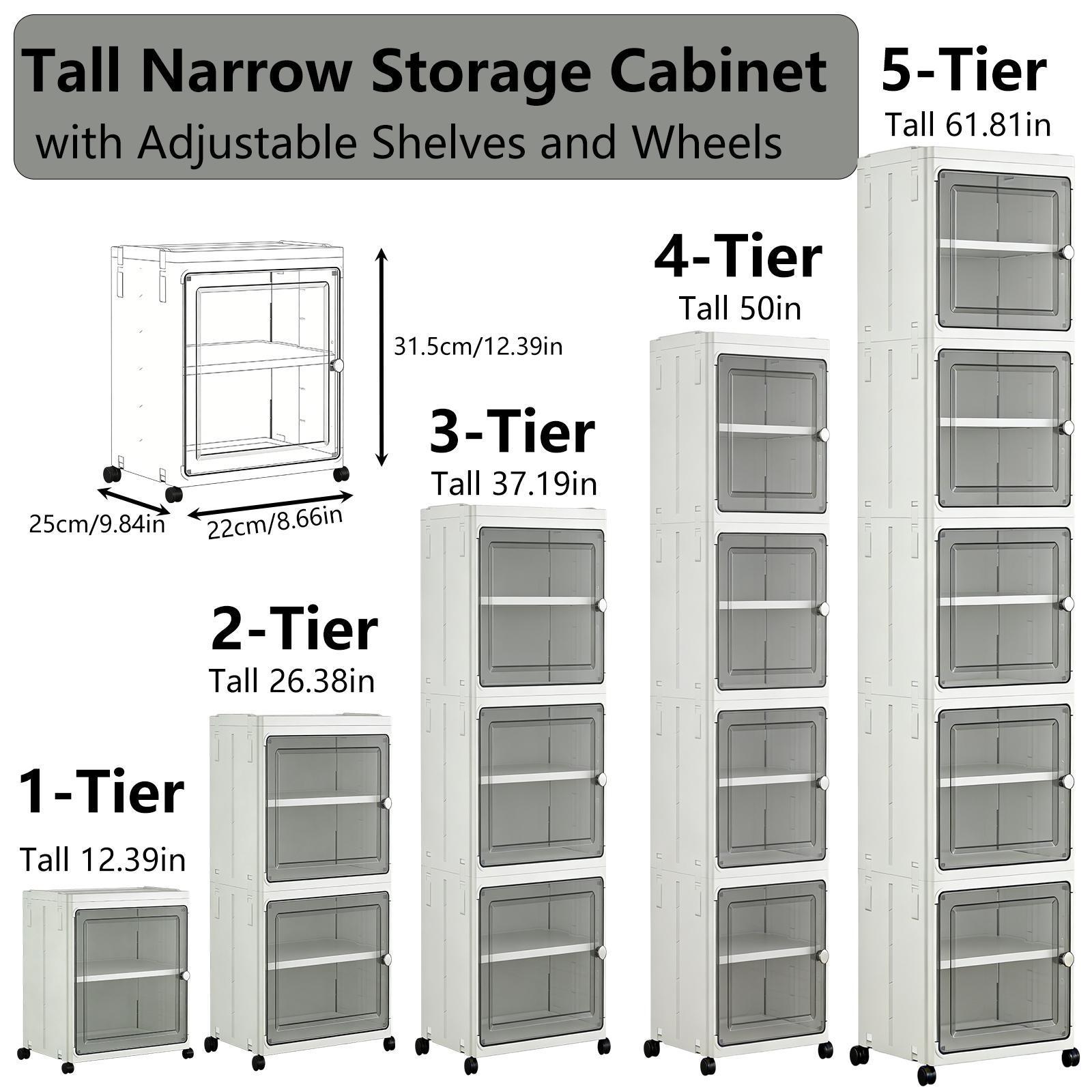 Stackable 5-Tier Plastic Storage Boxes with Wheels & Lids, Folding Design for Home Office Dorm Organization (White) Stackable 5-Tier Plastic Storage Boxes with Wheels & Lids, Folding Design for Home Office Dorm Organization (White)