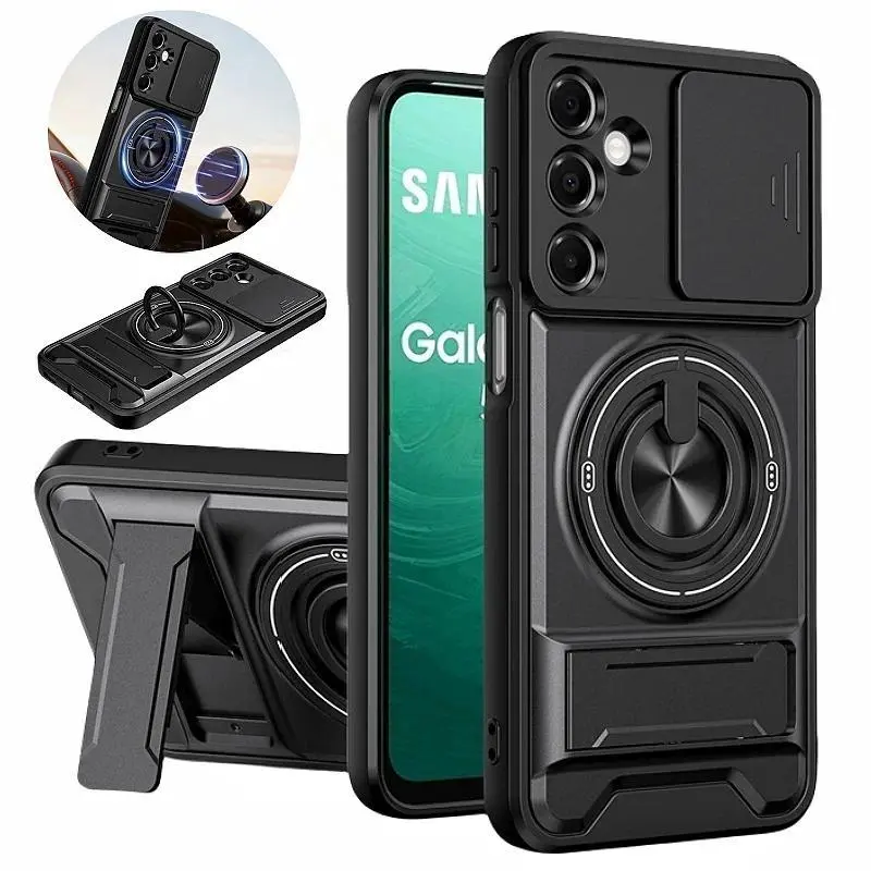 Armor Casing for Samsung Galaxy S26, S25, S24, S23, S22 Ultra Plus Smartphones - Handheld Cellphone Devices Cover with Magnetic Stand Holder, Ring & Lens Protection